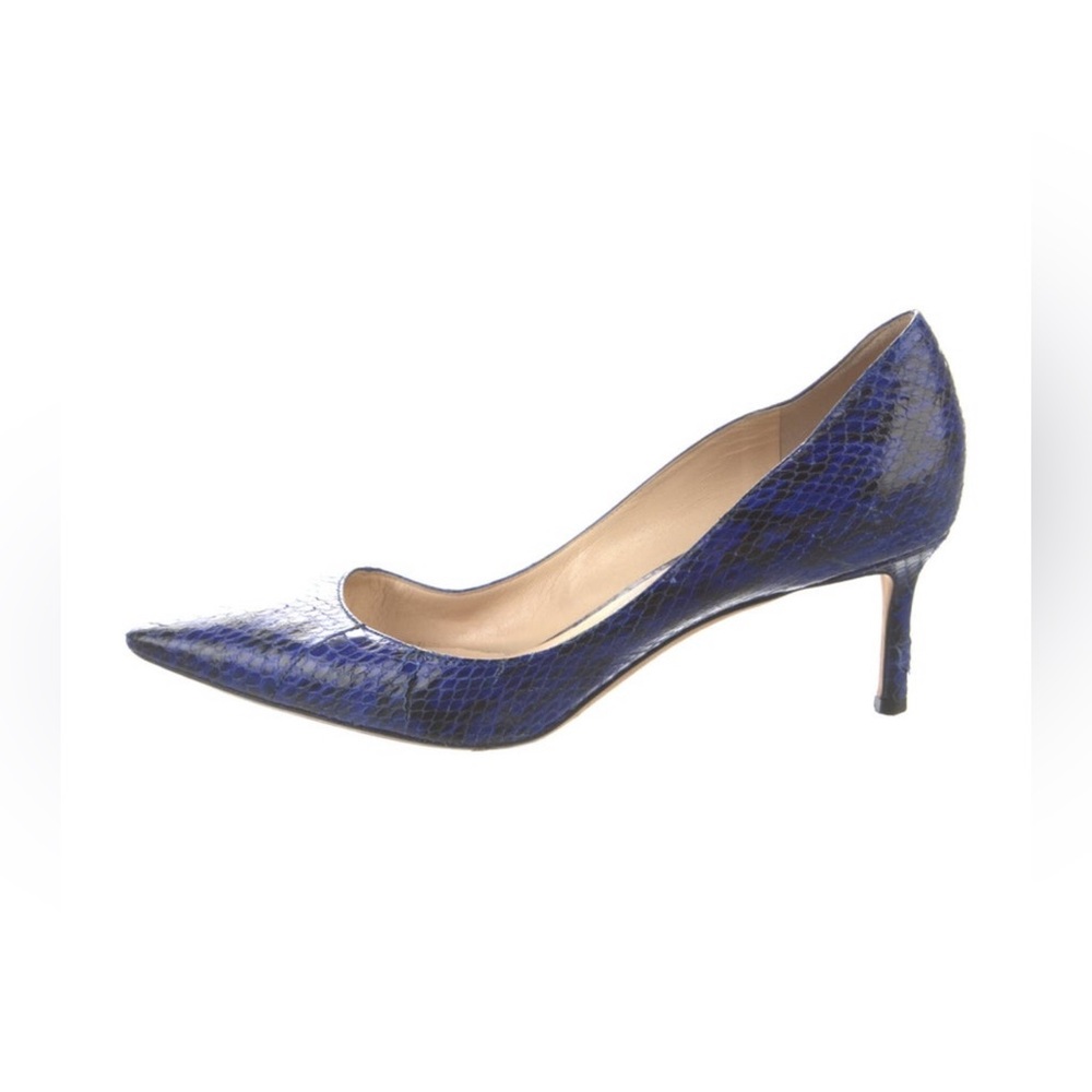Jimmy Choo London Blue Snakeskin-Effect Pumps – Size 38.5